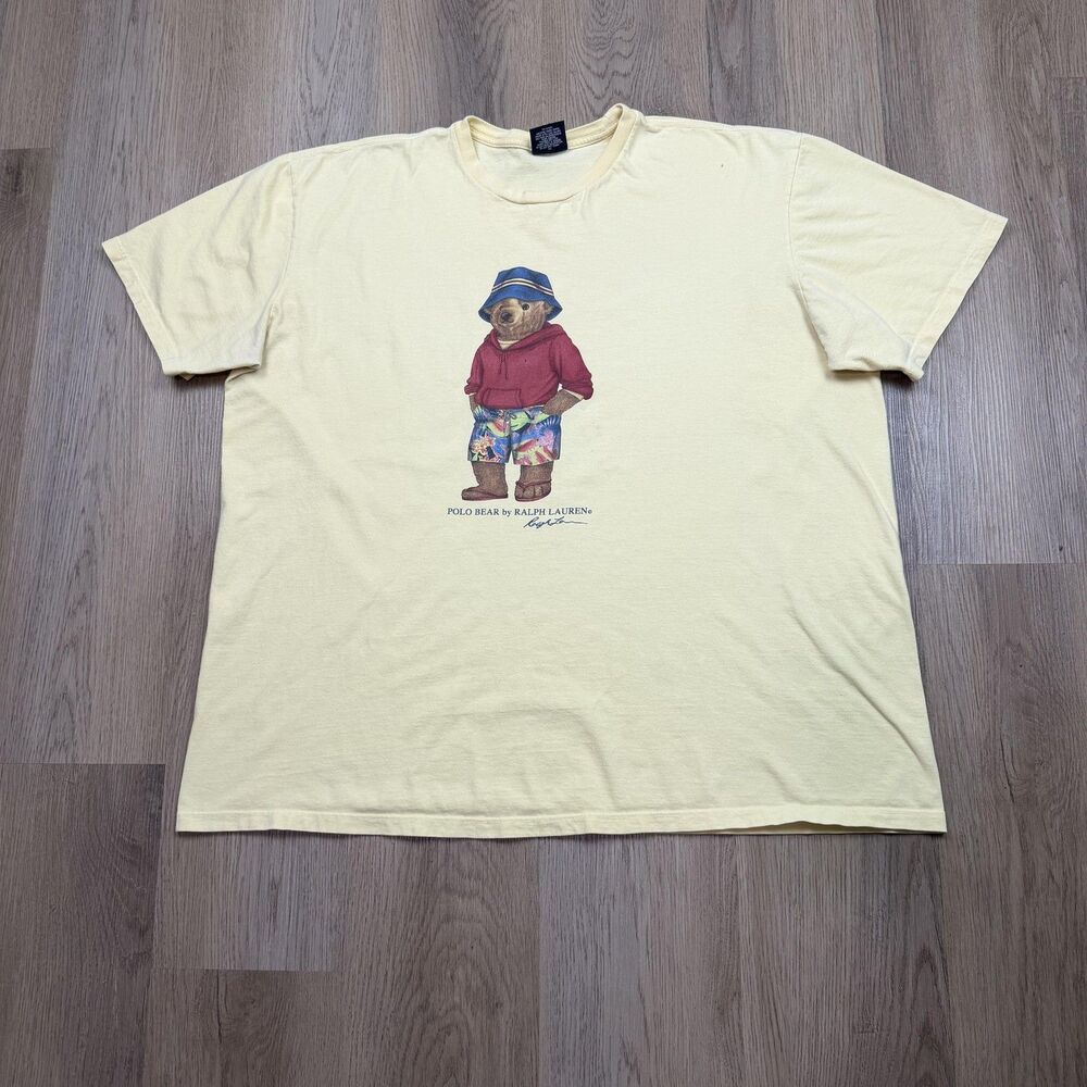Vintage Polo Ralph Lauren Shirt Mens 2XL Yellow Polo Bear Beach Tropical